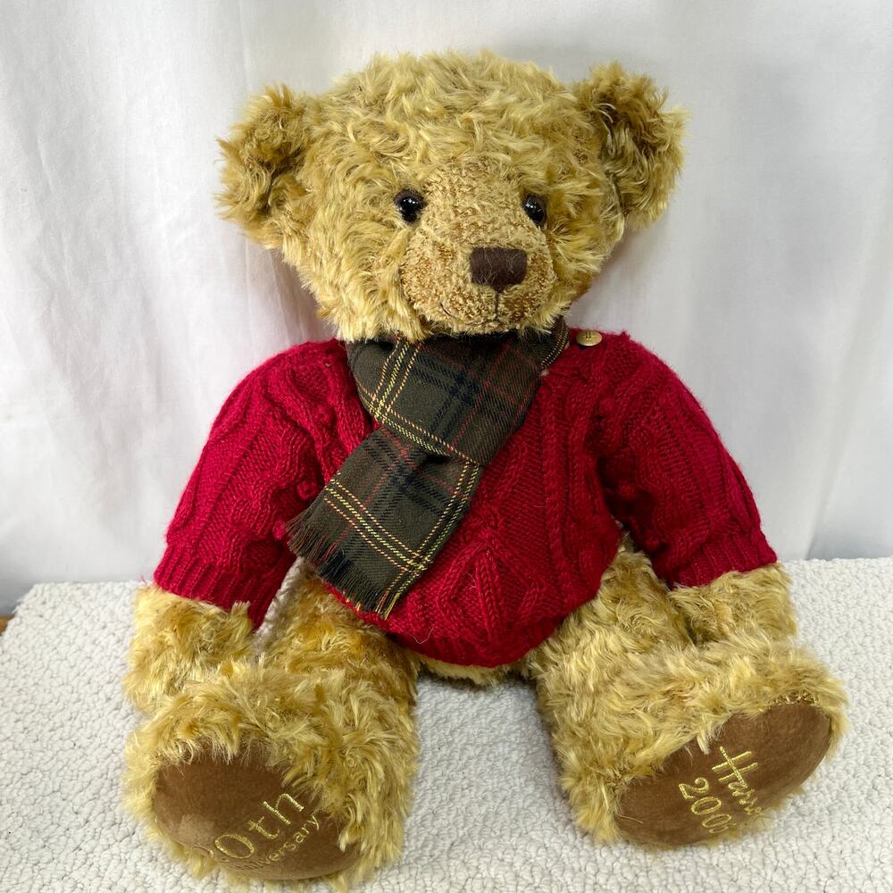Harrods Knightsbridge 20th Ann Blond Teddy Bear Plush 2005 19" Red Sweater Scarf